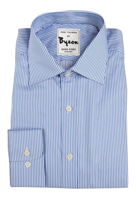 Lt Blue Striped Shirt, Medium Spread Collar, Rounded Cuff