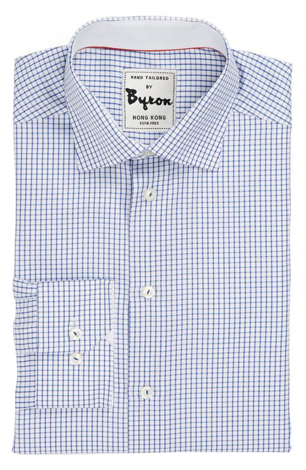 Navy Gingham with White Lined & Red Piping Collar