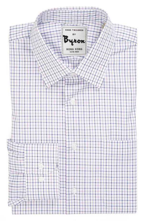 Navy & Lt. Grey Gingham Shirt, Forward Point Collar, Angled Cuff