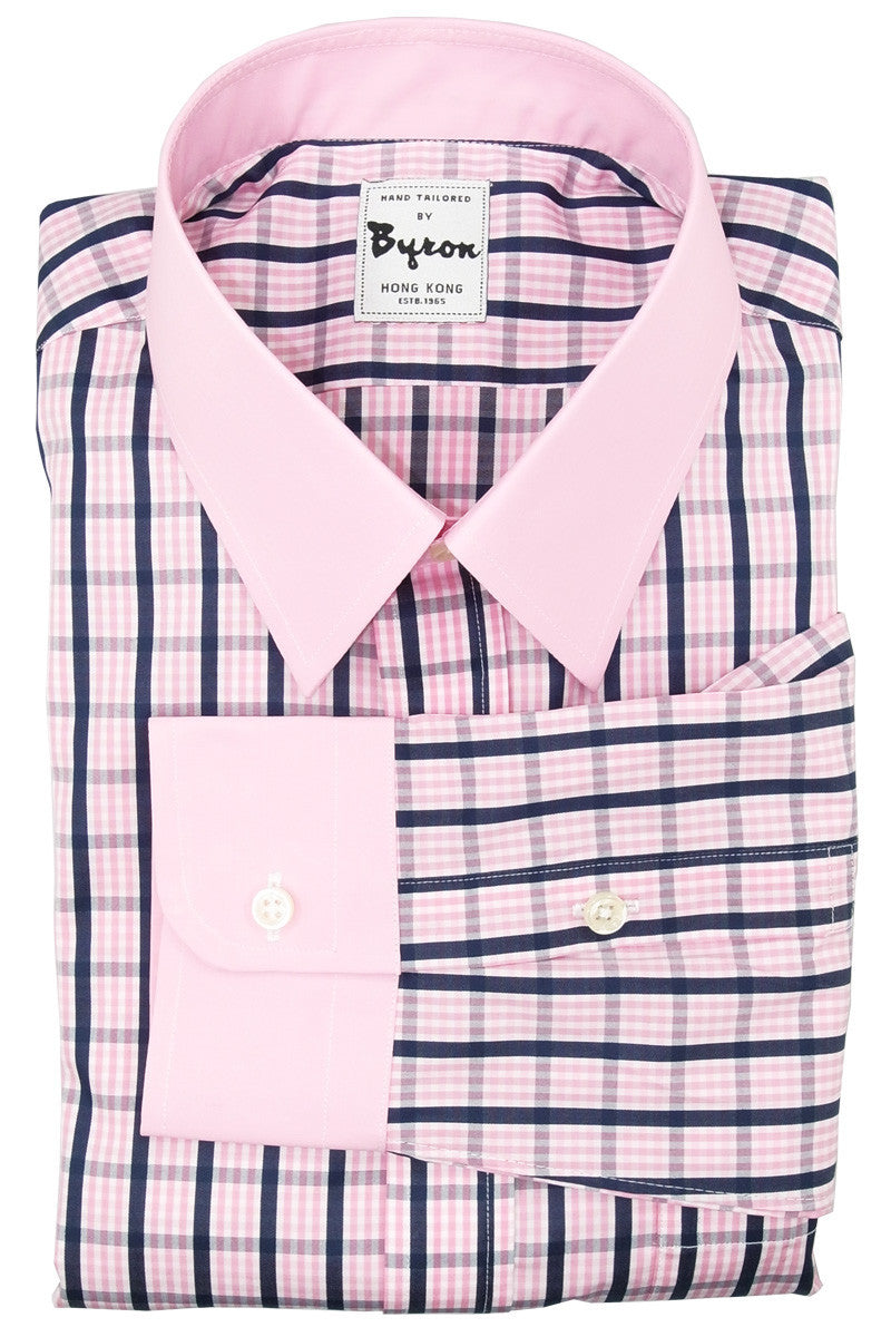 Pink and Blue Large Check with Pink Collar and Cuff