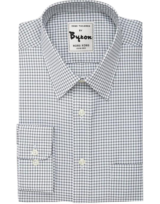 Steel Grey Gingham Shirt, Forward Point Collar, Angled Cuffs Byron Ltd Steel Grey Gingham Shirt, Forward Point Collar, Angled Cuffs Byron Ltd