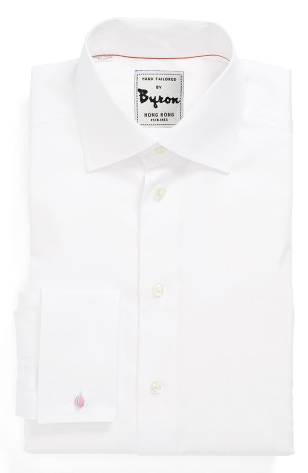 White Solid Shirt Medium Spread Collar, French Cuff