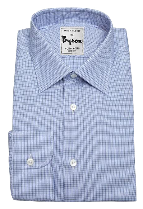 Blue Herringbone Micro Check, Forward Point collar, Rounded Cuff
