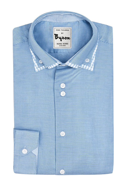 Blue Micro Check with Double Collar Shirt and Solid Lined Collar & Cuffs