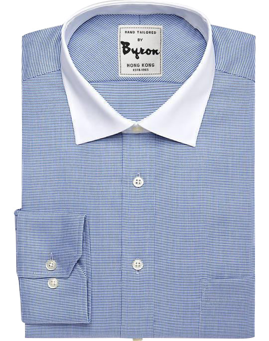 Blue on Blue Check with White Forward Point Collar , Angled Cuff