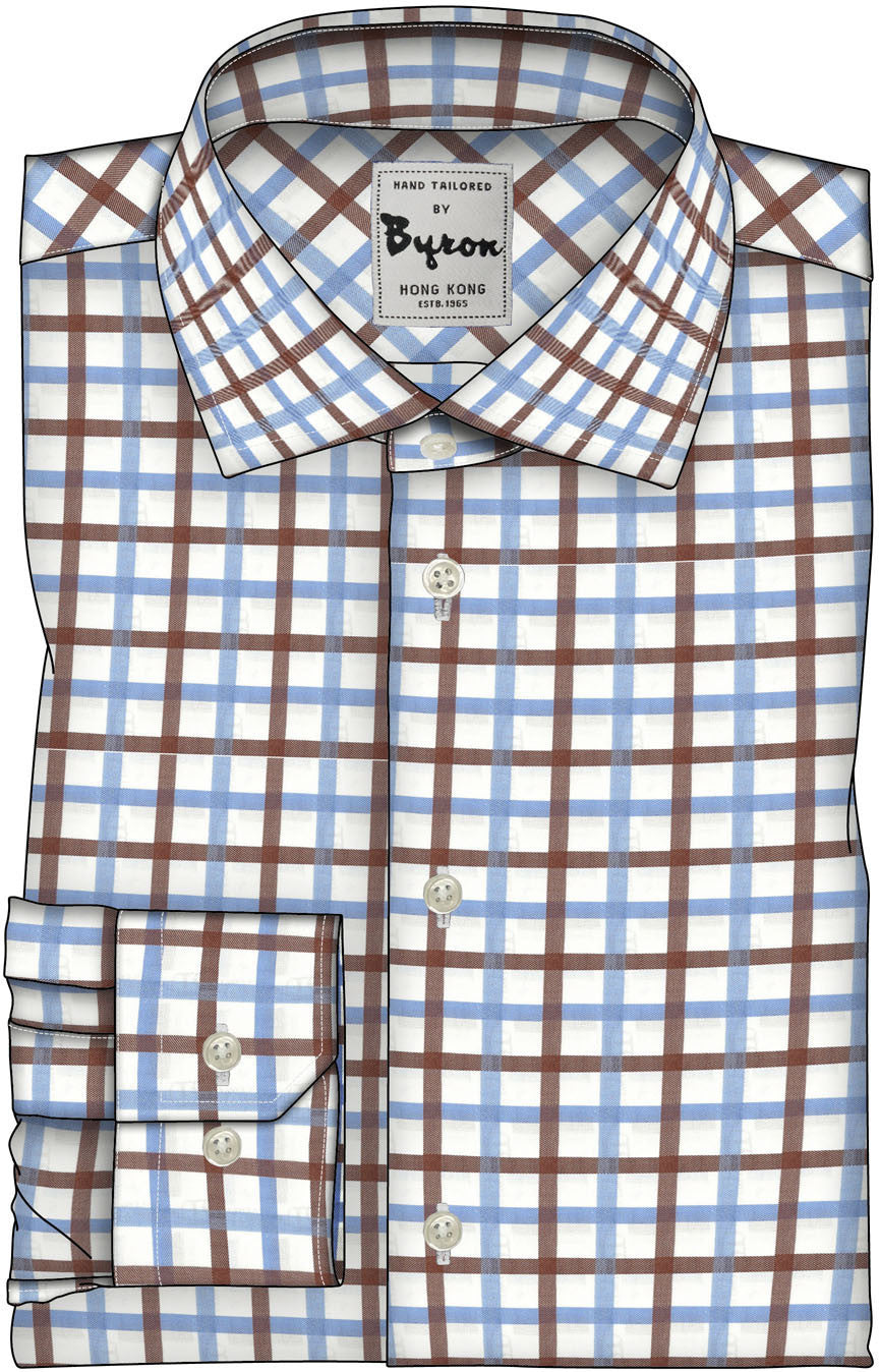 Brown & Light Blue Checks, Wide Spread Collar, Angle Cuffs