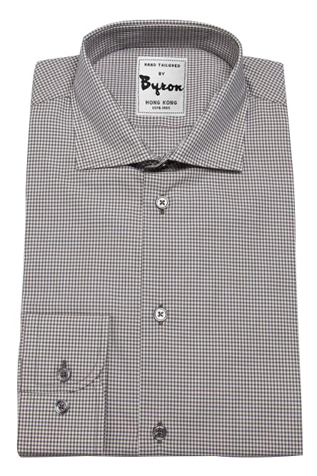 Charcoal Grey Micro Check Shirt, English Wide Spread Collar, Angled Cuff