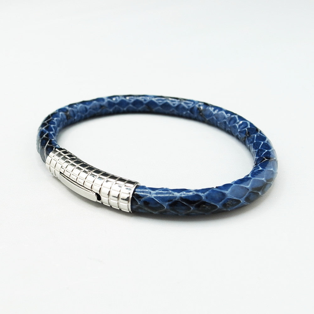 Dark Blue Python Skin with Silver Clasp