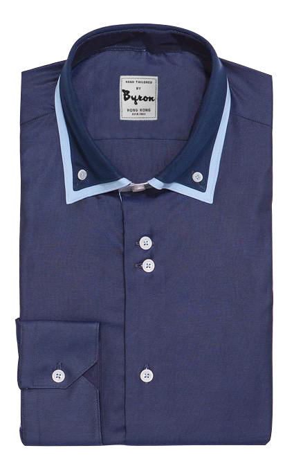 Navy Blue Shirt with Pastel Blue Trim Collar