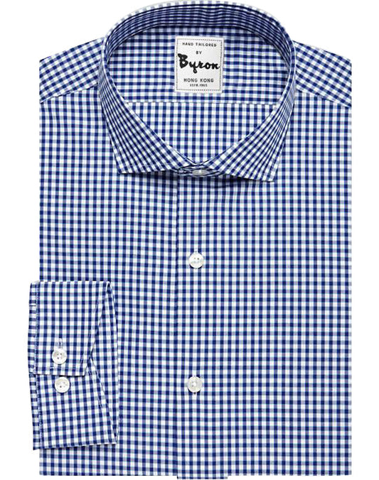 Navy Gingham Shirt English Spread Collar Angled Cuff