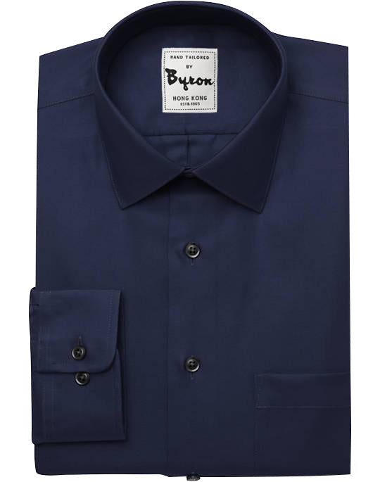 Navy Blue Solid Shirt, Hidden Button Down Collar, Round Cuff