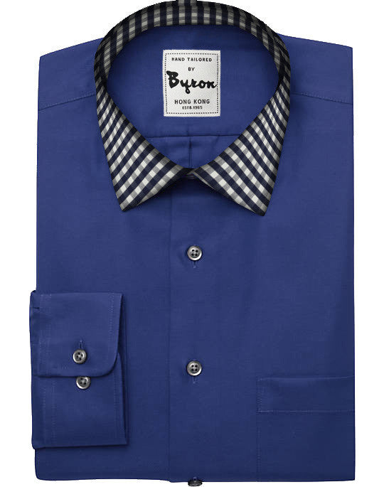 Navy Shirt with Navy Check Medium Spread Collar