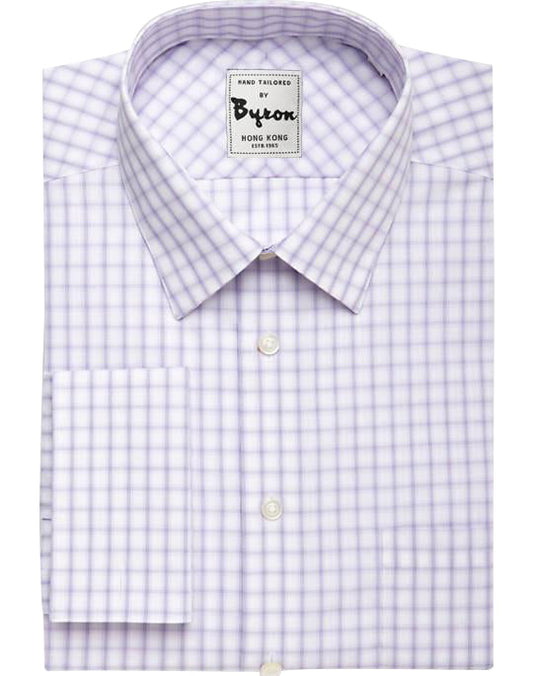 Purple Gingham Shirt, Forward Point Collar, French Cuff