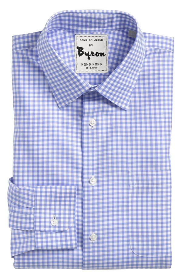 Royal Blue Gingham Shirt, Medium Spread Collar, Standard Cuff