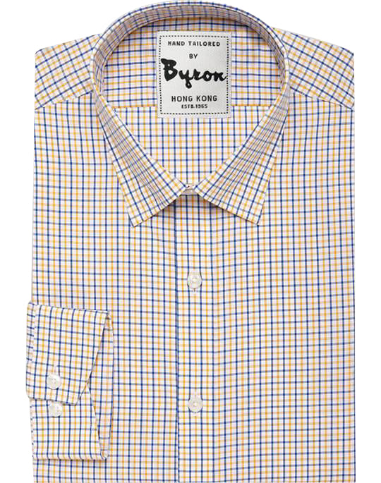 Yellow & Royal Blue Gingham Shirt, Hidden Button Down Collar, Standard Cuff